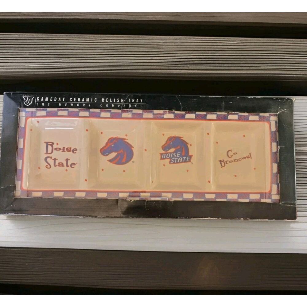 NEW Open Box Gameday Boise Broncos Ceramic Relish Snack Tray The Memory Company